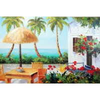 Caribbean Hawaii Beach House Patio Palms Flowers Stretched 24X36 Oil Painting   232889559742